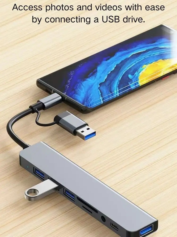 8 In 2 USB C Hub Expander Multiport Adapter Type C Splitter Dock USB 3 Port For Xiaomi Phone Tablet Fast Data Transfer Charging