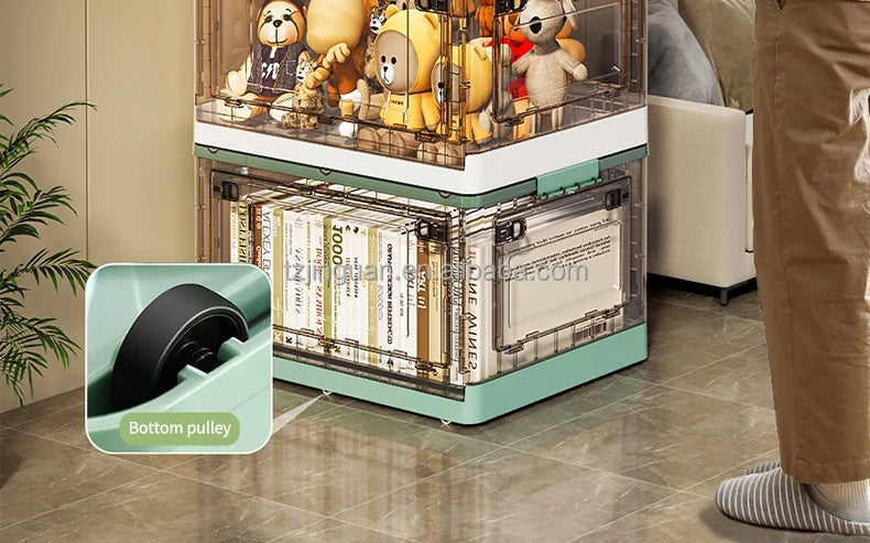 Collapsible Storage Bins With 3 Side Doors Clear Plastic Folding Storage Boxes With Lid Home Office Organization
