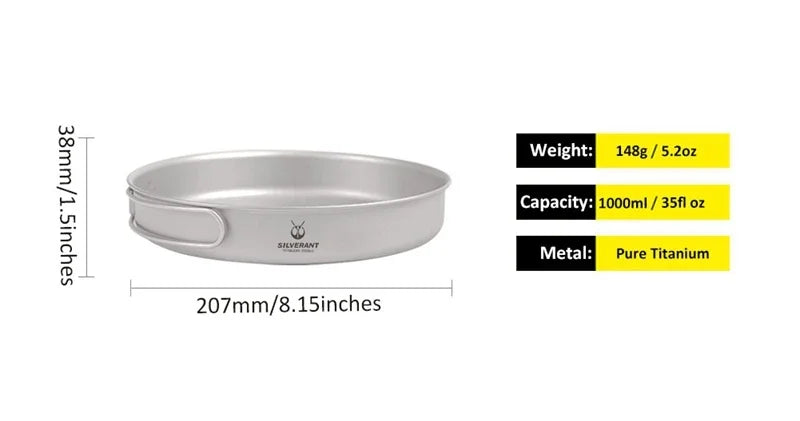 Titanium Pot And Frying Pan Combination 2 Piece Set Outdoor Large Camping Cookware With Folding Handle For Travel Bushcraft