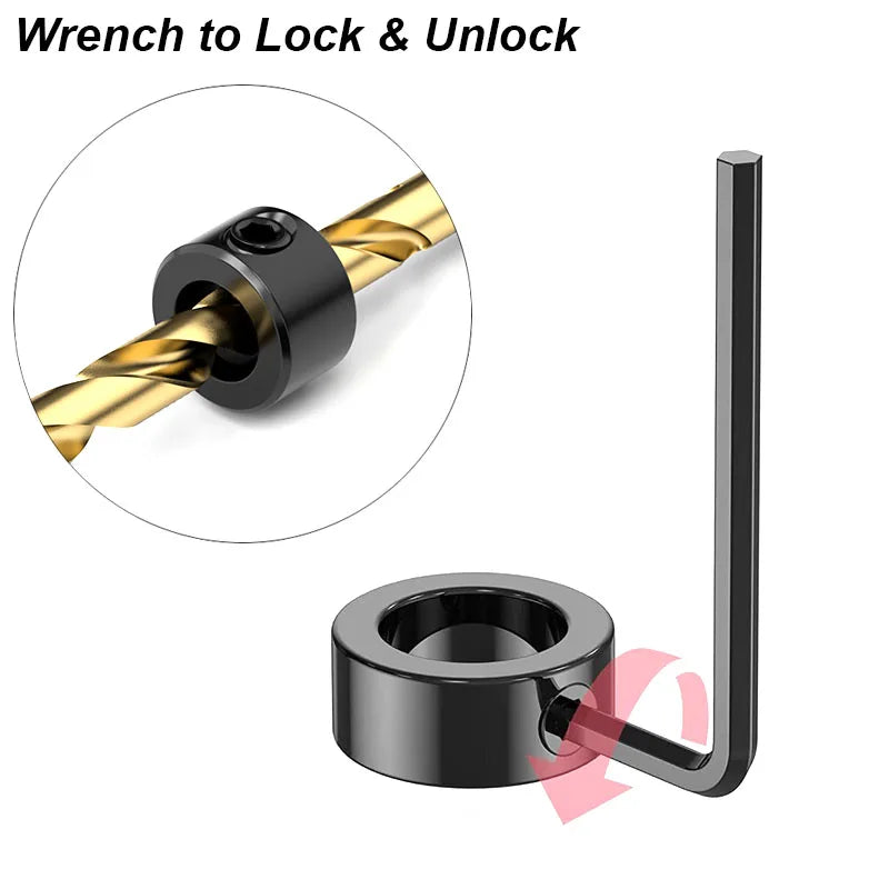 Drill Stoper Collar Set Stop Bit Ring Shaft Limit Metric Lock Steel Press Depth Ajustable Positioner Hole Guide Woodwork Tool