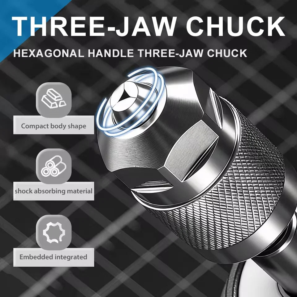 Drill Chuck Adapter Quick Change Pneumatic Drill Chuck 3-Jaw Hex Shank Chuck Professional Converter Hex Shank for Woodworking