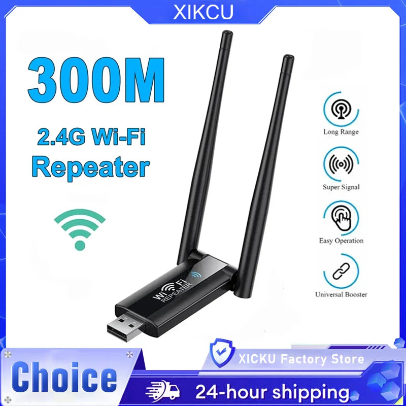 Wireless 2.4G 300Mbps USB WiFi Repeater Extender WiFi Signal Amplifier Booster Long Range Wi-Fi Router Home Network Extension