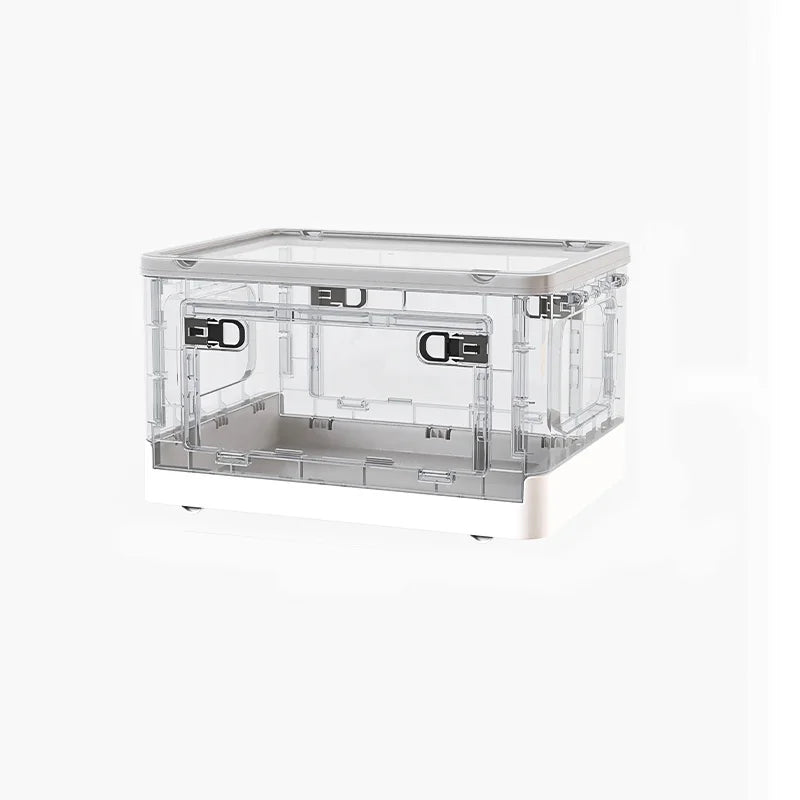Collapsible Storage Bins With 3 Side Doors Clear Plastic Folding Storage Boxes With Lid Home Office Organization