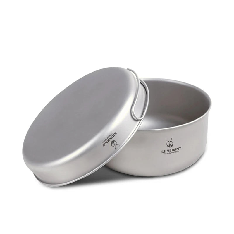 Titanium Pot And Frying Pan Combination 2 Piece Set Outdoor Large Camping Cookware With Folding Handle For Travel Bushcraft
