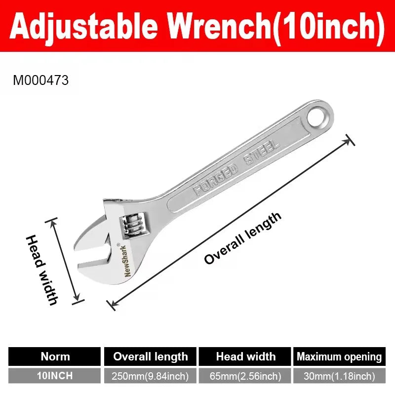 Adjustable Wrench Large Openin Long Handle Universal Spanner Clamp Wrench CR-V Steel Mechanical Workshop Hand Repair Tools