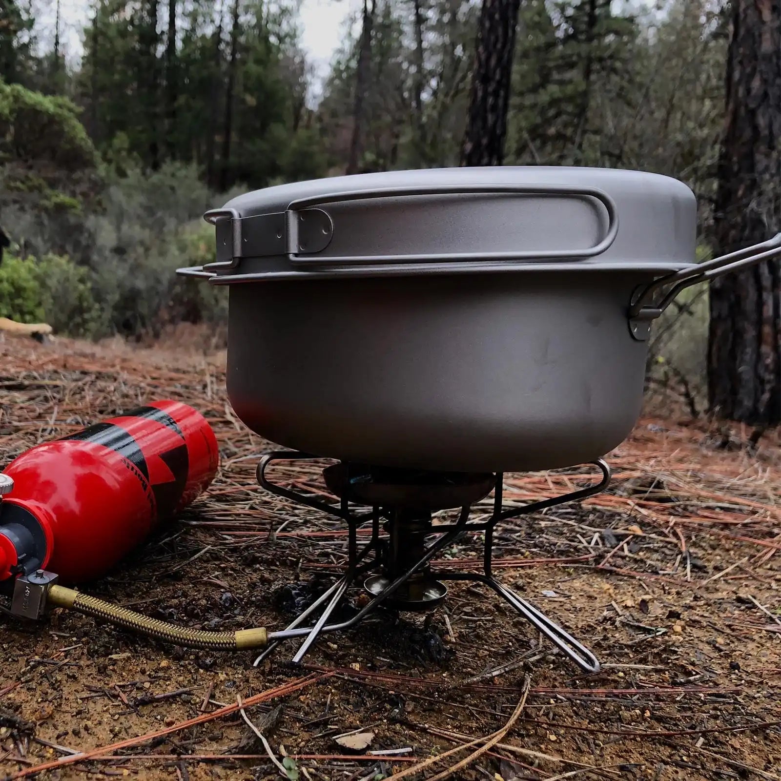 Titanium Pot And Frying Pan Combination 2 Piece Set Outdoor Large Camping Cookware With Folding Handle For Travel Bushcraft