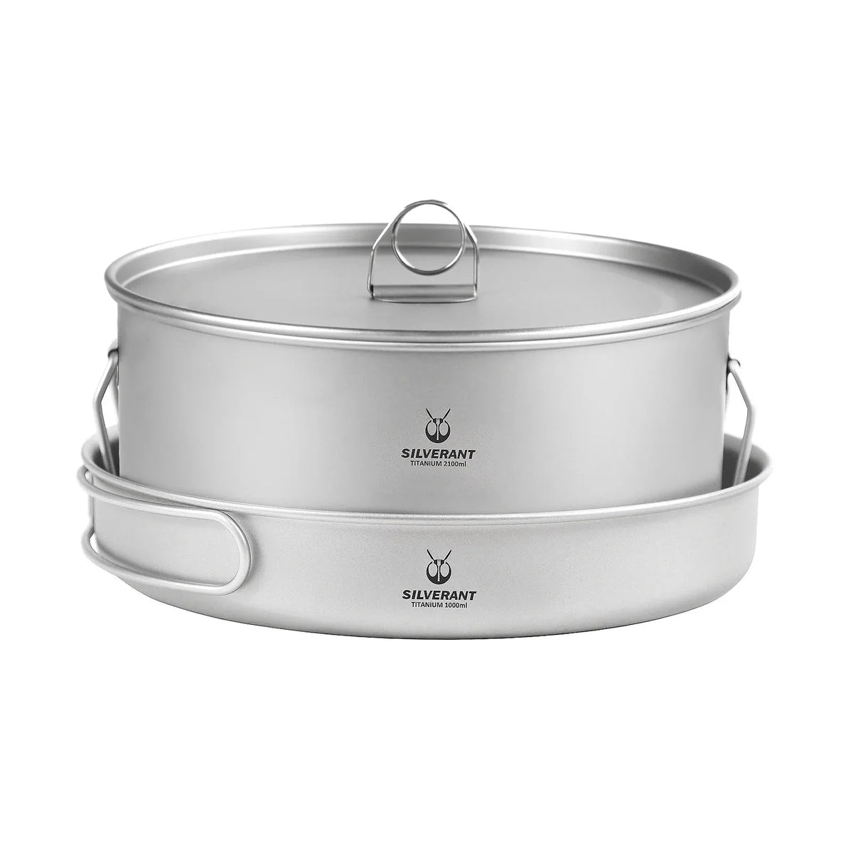 Titanium Pot And Frying Pan Combination 2 Piece Set Outdoor Large Camping Cookware With Folding Handle For Travel Bushcraft