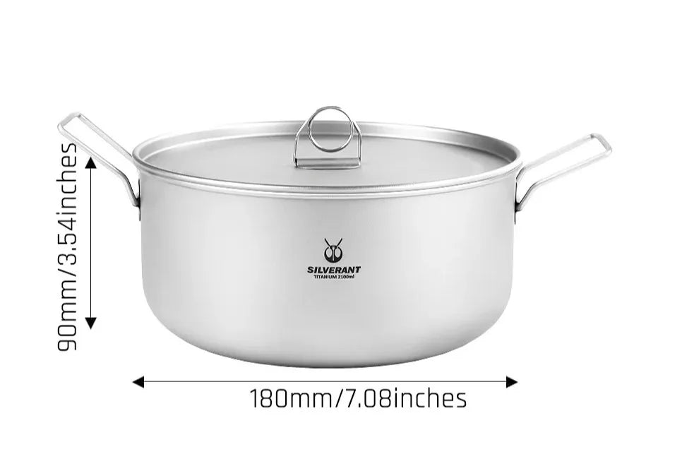 Titanium Pot And Frying Pan Combination 2 Piece Set Outdoor Large Camping Cookware With Folding Handle For Travel Bushcraft