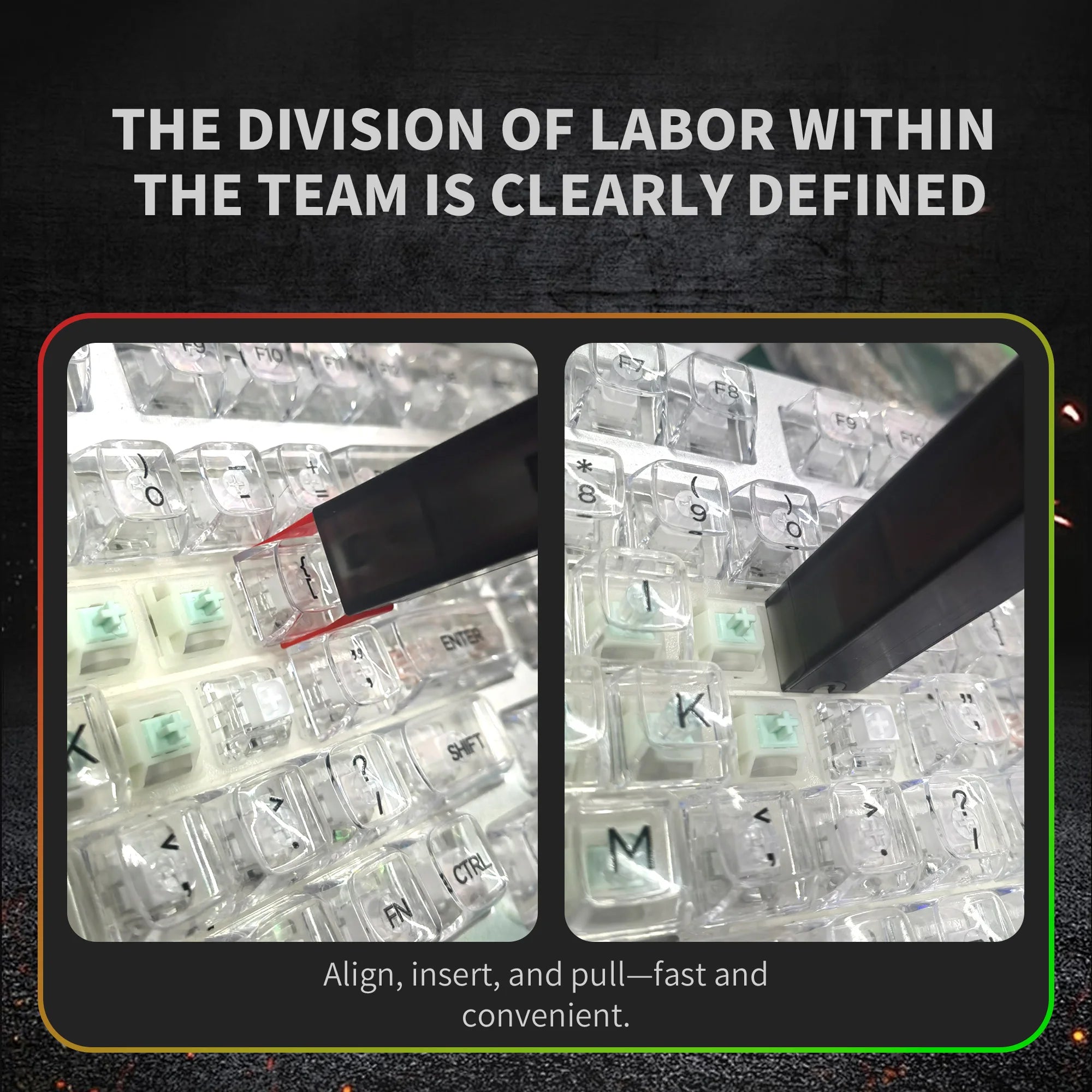 DIY Keyboard Tool Kit: Complete set of keycap and switch removal tools, aluminum alloy surface treatment for quick disassembly.
