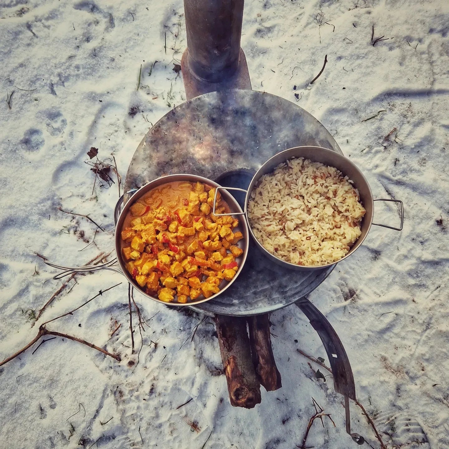 Titanium Pot And Frying Pan Combination 2 Piece Set Outdoor Large Camping Cookware With Folding Handle For Travel Bushcraft