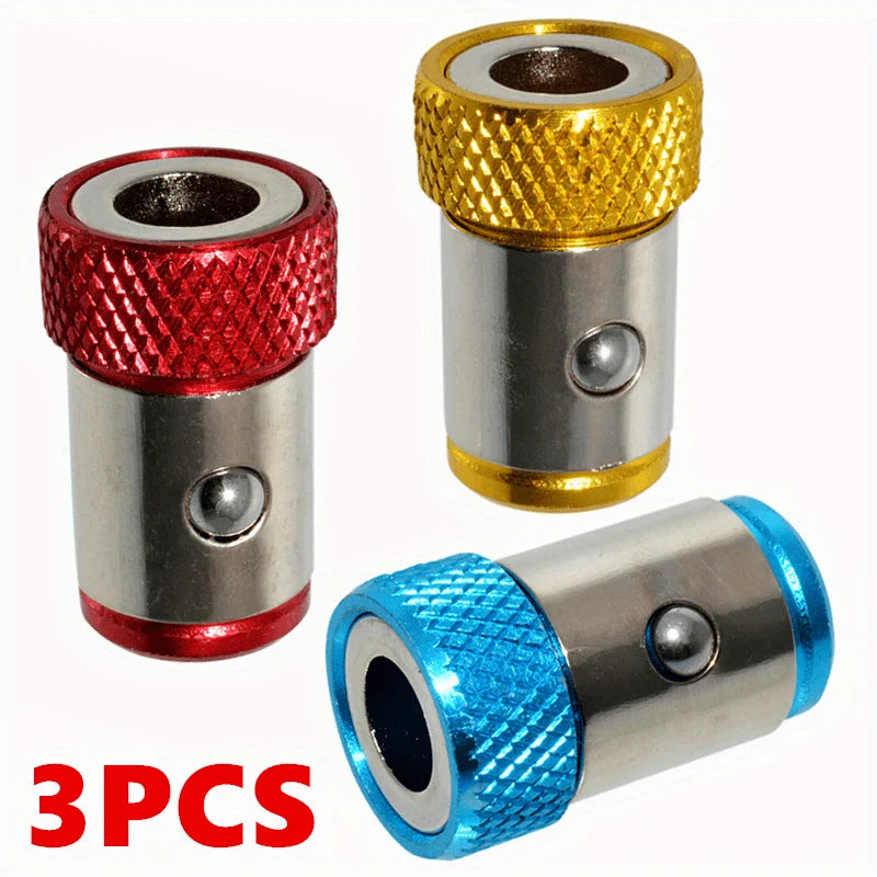 3-Piece Magnetic Bit Holder Set - 1/4 Batch Head, Anti-Slip Alloy Electromagnetic Rings For Superior Screwdriver Bit Performance