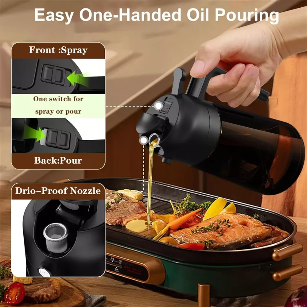 2-in-1 Glass Oil Dispenser & Sprayer - 16oz/470ml Leakproof Olive Oil Sprayer Bottle for Cooking, Air Fryer, BBQ, Baking, Salad
