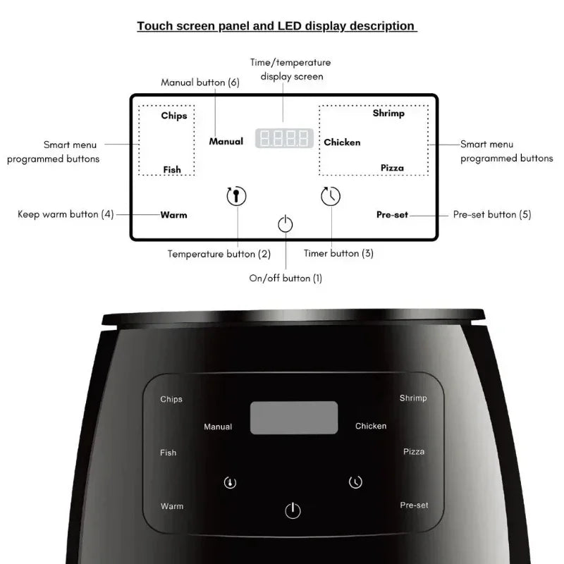 6L Air Fryer Multi-functional Intelligent Touch Screen Oven Large Capacity Electro Mechanical  Deep Fryer for Home  Airfryer