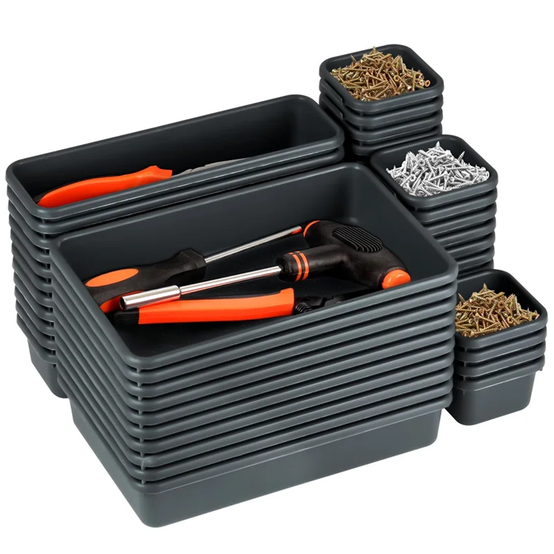 B84B-Garage Organization Set 48Pcs Tool Box Organizer Hardware Tool Tray Chest Drawer Work Storage Box Divider System