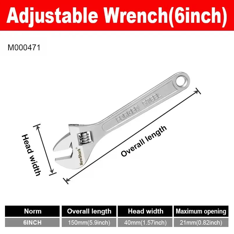 Adjustable Wrench Large Openin Long Handle Universal Spanner Clamp Wrench CR-V Steel Mechanical Workshop Hand Repair Tools