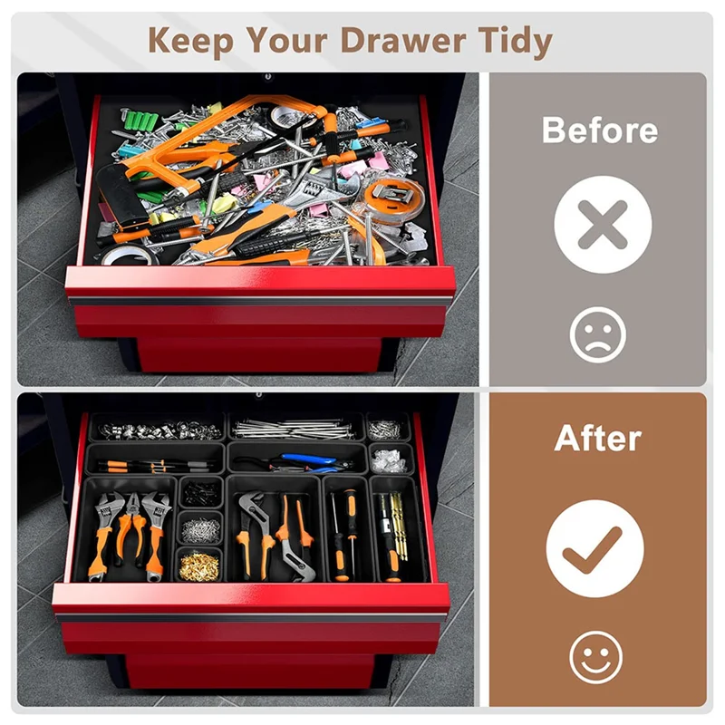 B84B-Garage Organization Set 48Pcs Tool Box Organizer Hardware Tool Tray Chest Drawer Work Storage Box Divider System