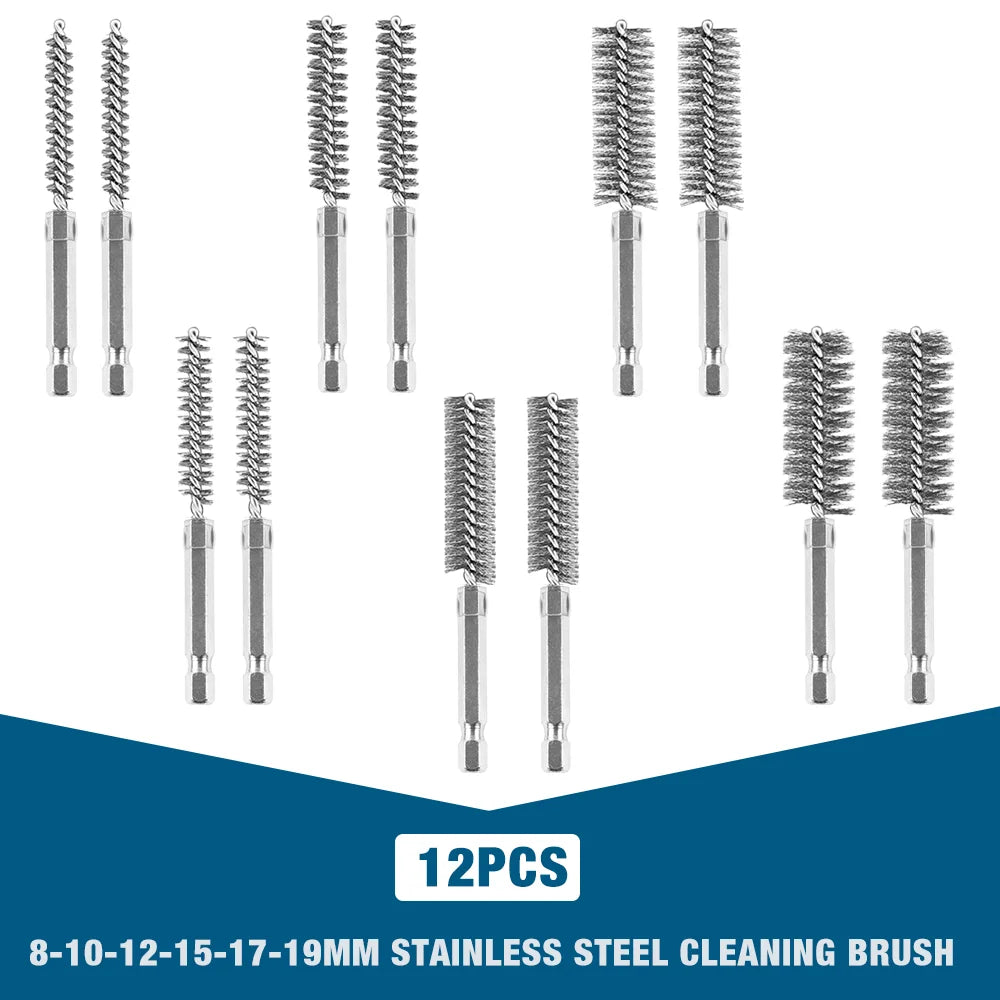 6/12Pcs Stainless Steel Wire Brush,Drilling Cleaning Brush Set, 1/4 Inch Hexagonal Handle, Grinding Polishing Rust Removal Tools