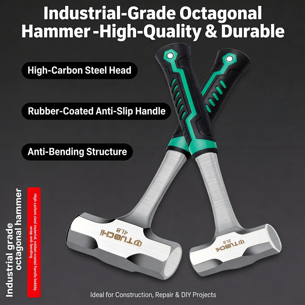 Sledgehammer Octagonal Hammer - Large Solid Earthquake-Proof Iron Hammer for Construction Sites & Demolition, Wall Smashing Tool
