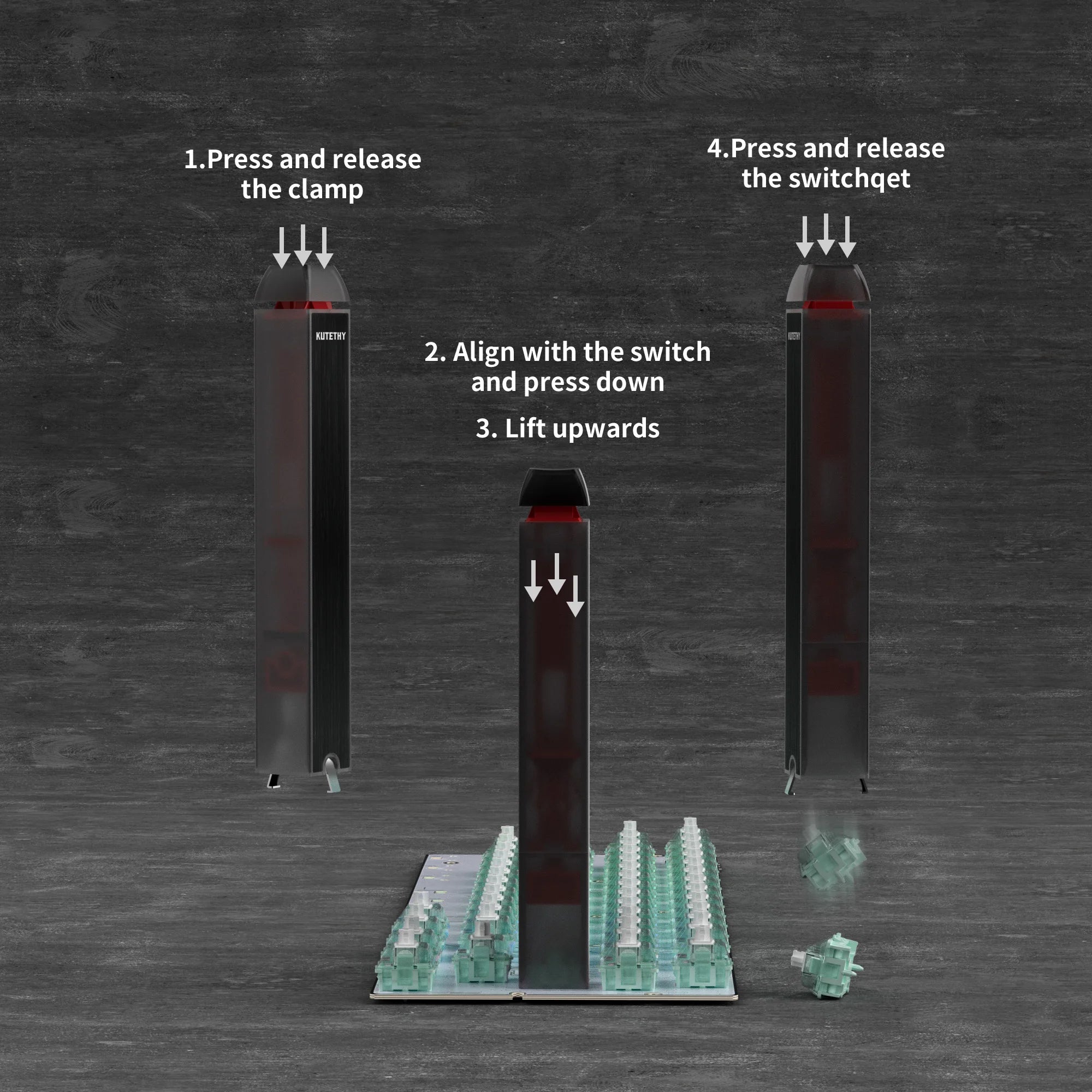 DIY Keyboard Tool Kit: Complete set of keycap and switch removal tools, aluminum alloy surface treatment for quick disassembly.