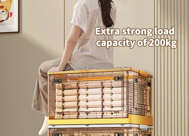 Collapsible Storage Bins With 3 Side Doors Clear Plastic Folding Storage Boxes With Lid Home Office Organization