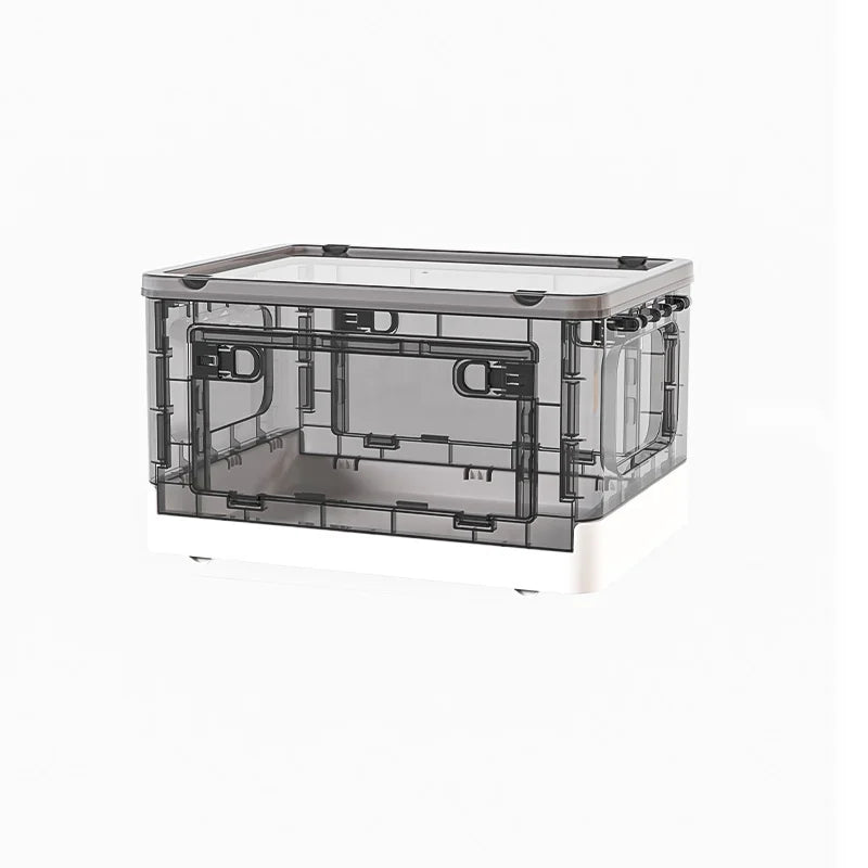Collapsible Storage Bins With 3 Side Doors Clear Plastic Folding Storage Boxes With Lid Home Office Organization