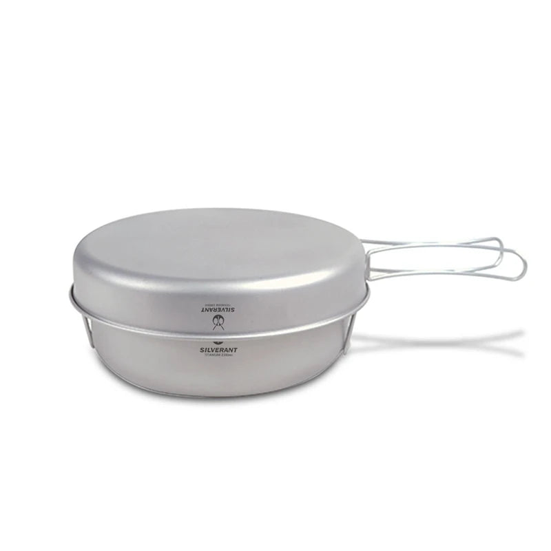 Titanium Pot And Frying Pan Combination 2 Piece Set Outdoor Large Camping Cookware With Folding Handle For Travel Bushcraft