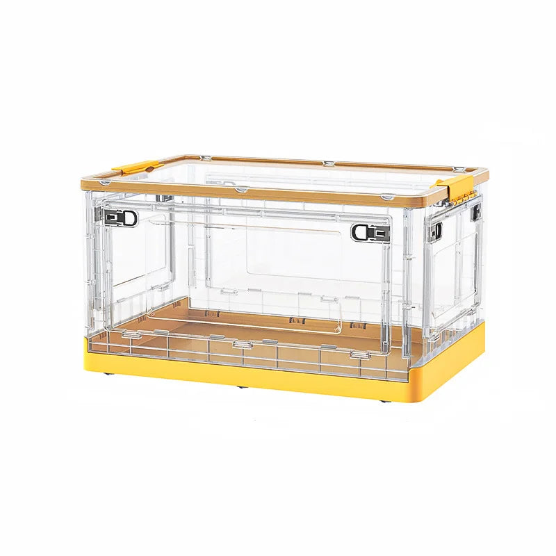 Collapsible Storage Bins With 3 Side Doors Clear Plastic Folding Storage Boxes With Lid Home Office Organization