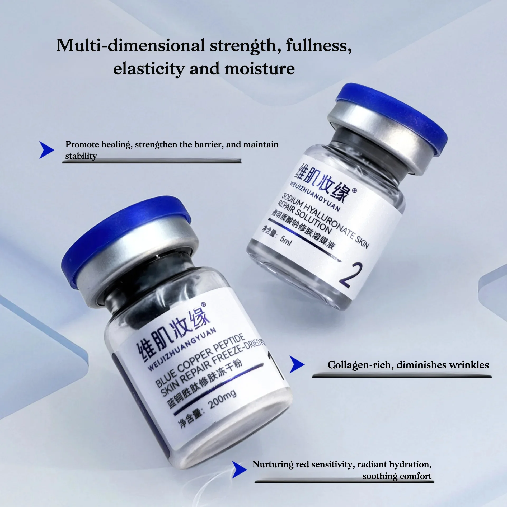 Blue Copper Peptide GHK-CU Copper Lyophilized Powder Hydration Skin Rejuvenation Improve Elasticity Repair Skin Barrier SkinCare