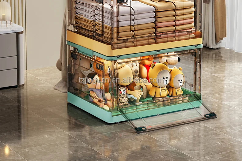Collapsible Storage Bins With 3 Side Doors Clear Plastic Folding Storage Boxes With Lid Home Office Organization
