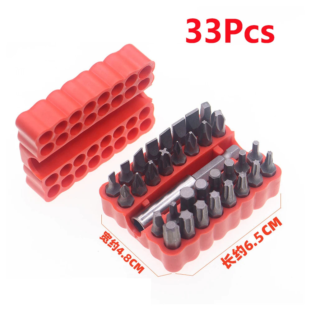 33pcs Magnetic Security Screwdriver Bit Torq Torx Hexagonal Star Spanner Electric Holder Bits Set 1/4" 6.35mm for Screwing