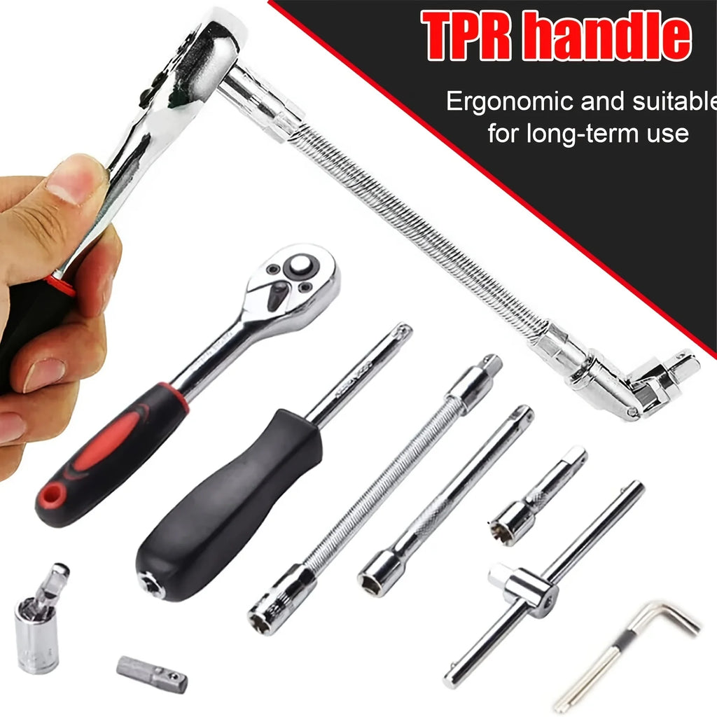 Advanced Car Repair Kit , Green Toolbox, 46pcs Professional Ratchet Set Professional Tool Set, Car Maintenance Essentials