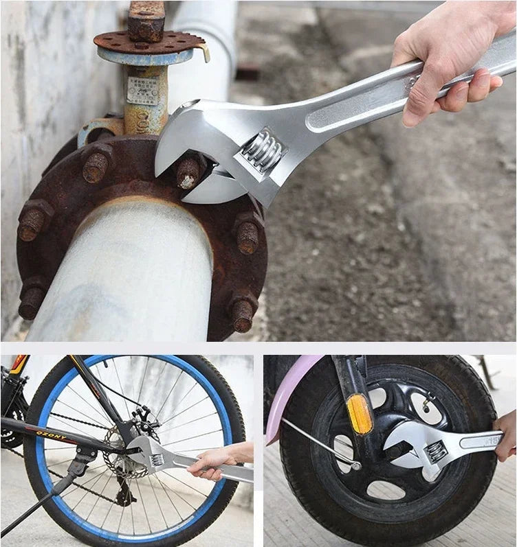 Adjustable Wrench Large Openin Long Handle Universal Spanner Clamp Wrench CR-V Steel Mechanical Workshop Hand Repair Tools