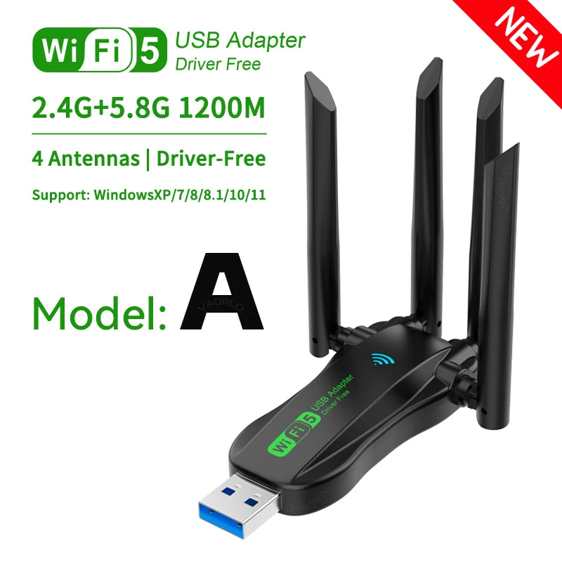 4 Antennas 1200Mbps WiFi USB 3.0 Adapter 2.4G/5GHZ Dual Band WiFi Dongle Wireless Receiver Network Card For PC/Laptop Win 10/11