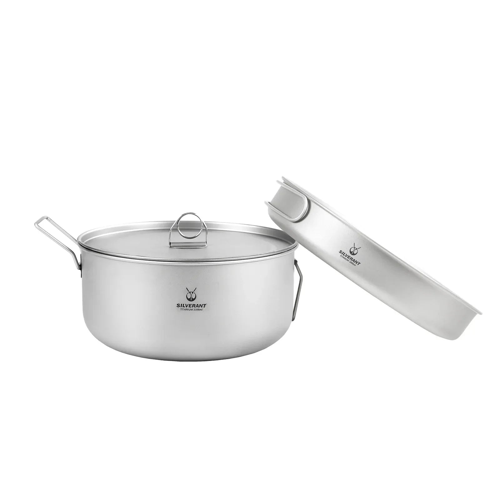 Titanium Pot And Frying Pan Combination 2 Piece Set Outdoor Large Camping Cookware With Folding Handle For Travel Bushcraft
